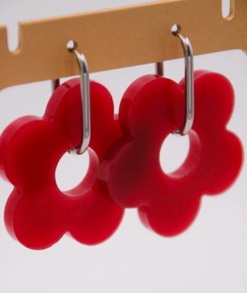 Pendientes rojos en forma de flor, accesorios artesanales inspirados en la cultura colombiana