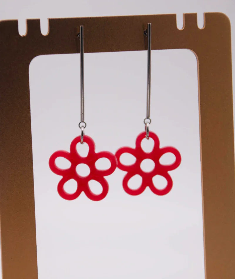 Pendientes rojos en forma de flor, accesorios artesanales inspirados en la cultura colombiana